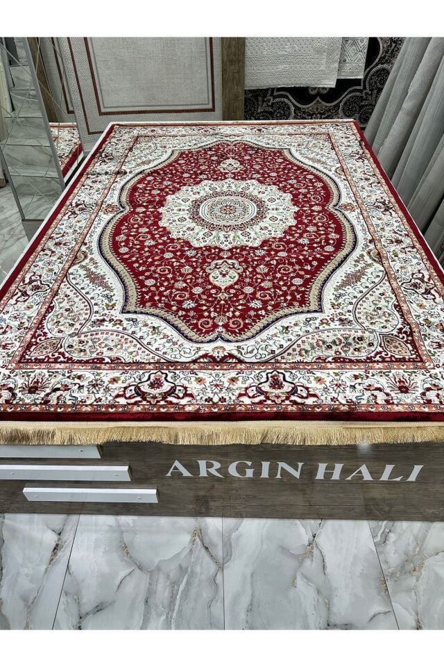 Bordo Etnik Desen Ipek Halı Argın Halı