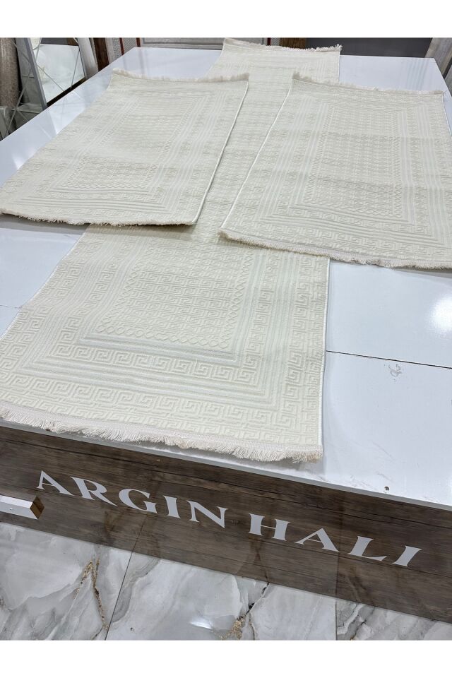 Yatak Odası 3'lü Halısı Krem&Beyaz Renk Asaryün ARGIN HALI