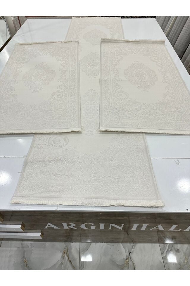 Yatak Odası Halısı Akrilik Bambu 3'lü Set / Gri Avangard Desen ARGIN HALI